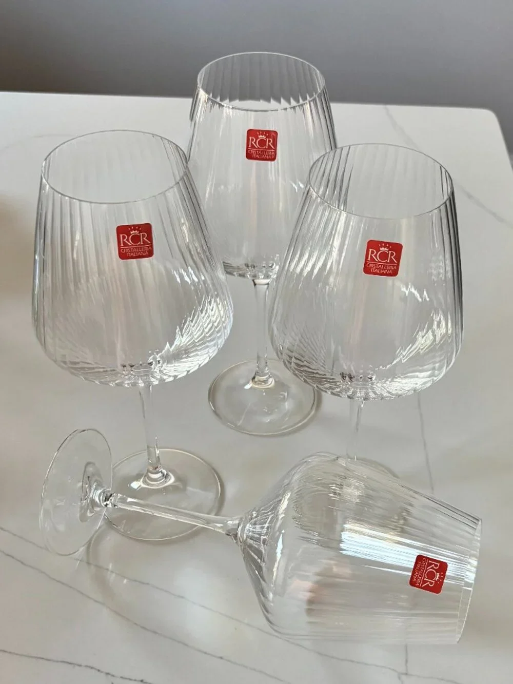RCR Verres A Vin 18.53 oz Ribbed Wine Glasses Set of 4 Stemmed Made in Italy NEW